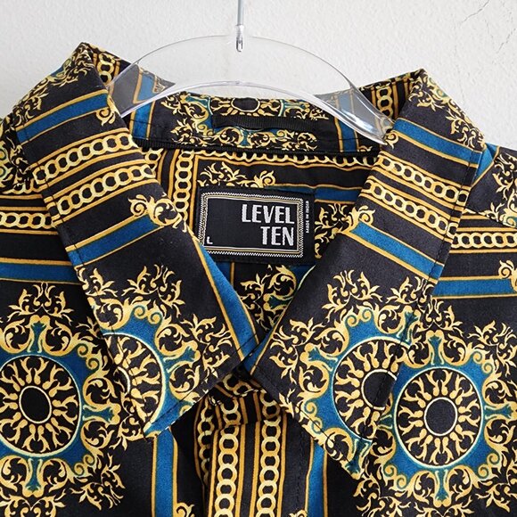 Level Ten Baroque Shirt Mens L Black Teal - Picture 4 of 8